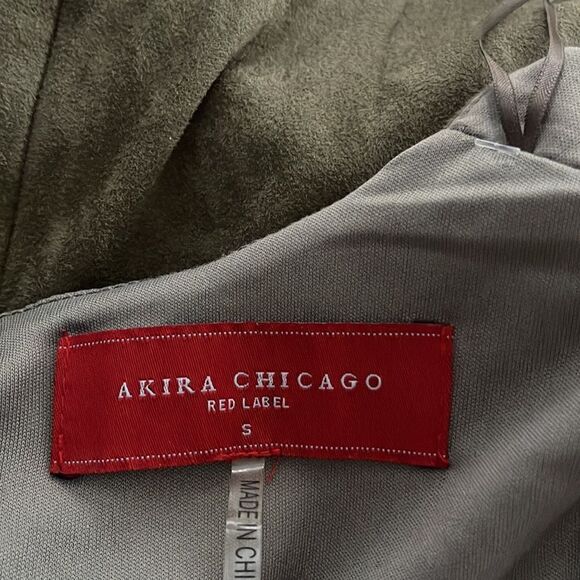 Akira Chicago Red Label olive faux suede short sleeve wrap bodice romper. Small - Picture 5 of 5